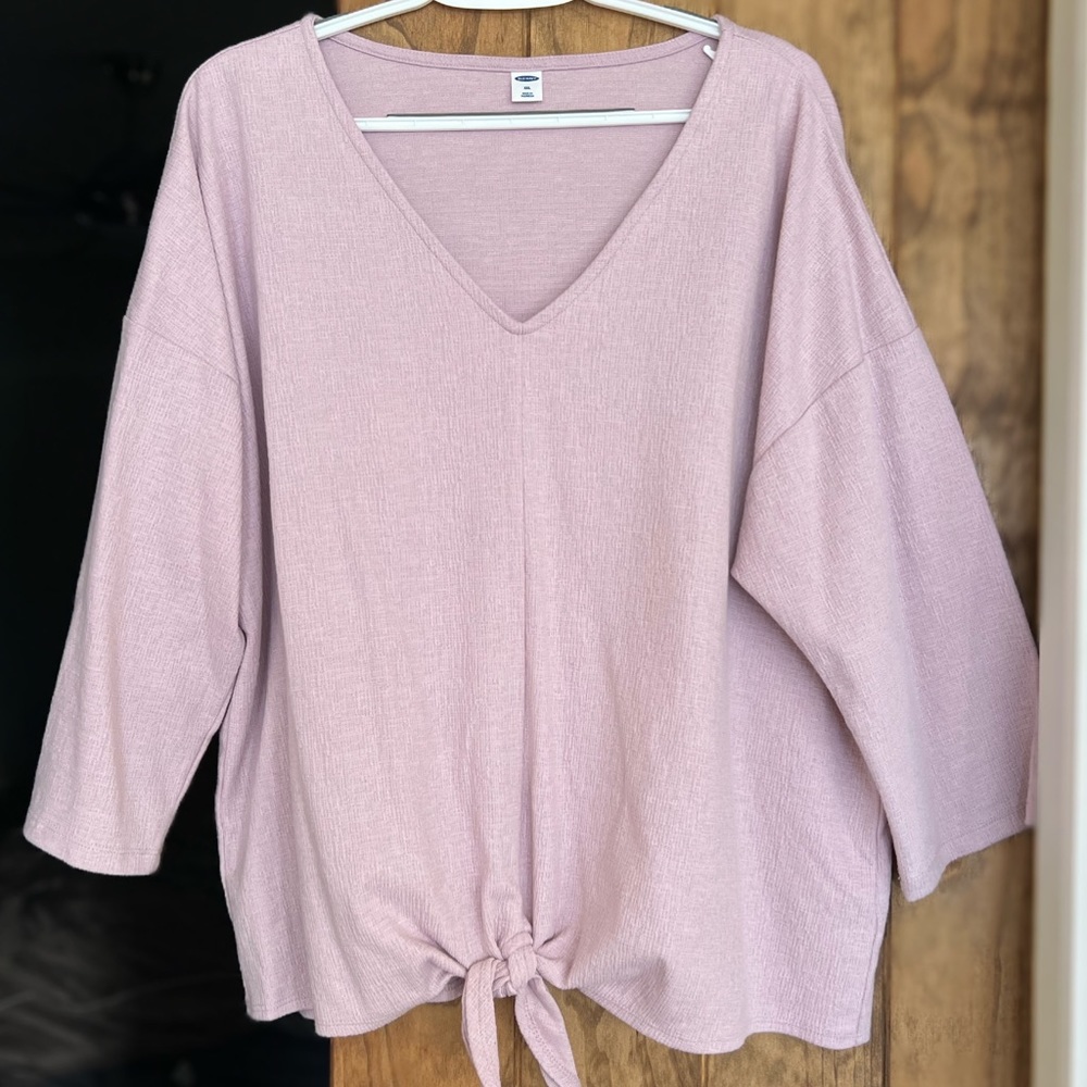 Old Navy Top Womens Large Purple 3/4 Sleeve Front Waist Tie Casual
